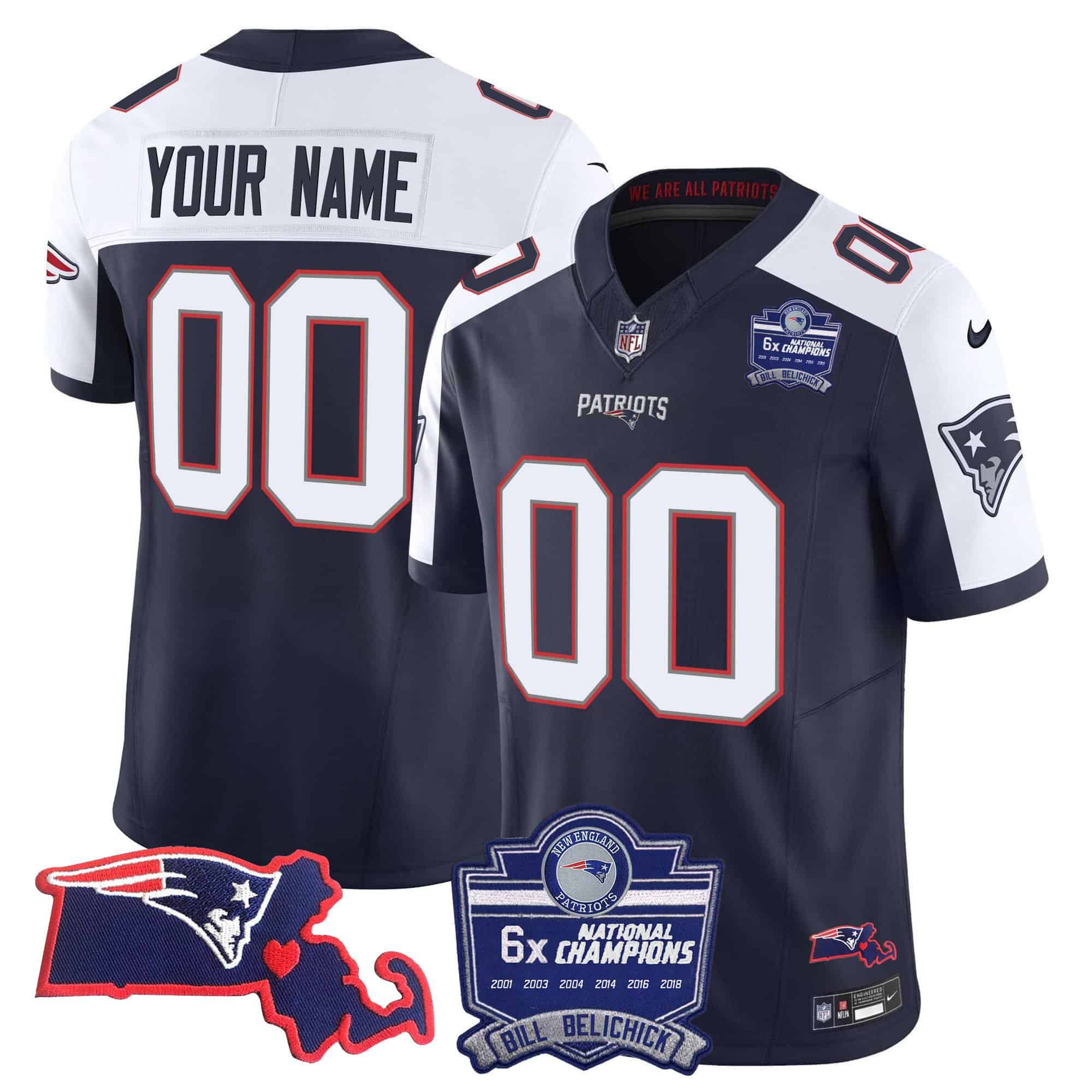 Men New England Patriots Dark blue 2024 Nike 6x Champions Patch Vapor Custom NFL Jersey